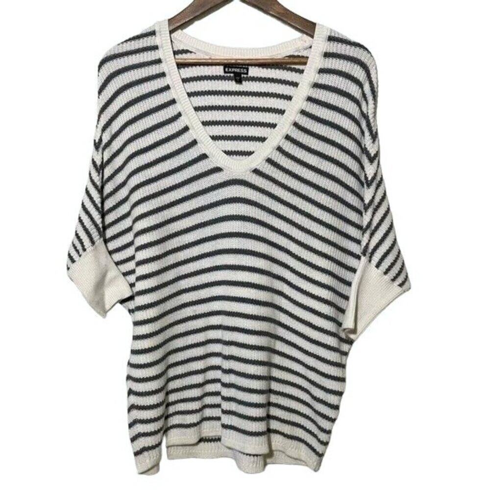 Express Sweater Women's Size Small Dolman Sleeve White/Gray Stripe Oversized